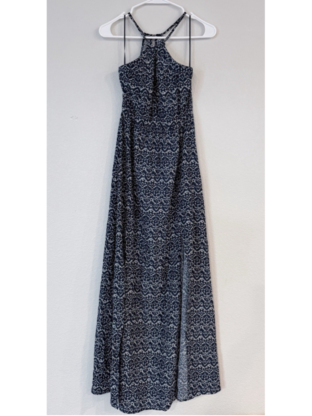 BP Nordstrom Indigo Ikat Halter Maxi Dress NWT Boho Festival Resort Euro Summer - Picture 4 of 13